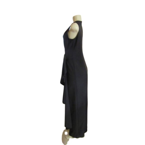 Marina Black Sleeveless Maxi Dress w Deep V-Neck & Draped Waist Size 4 - Picture 6 of 8